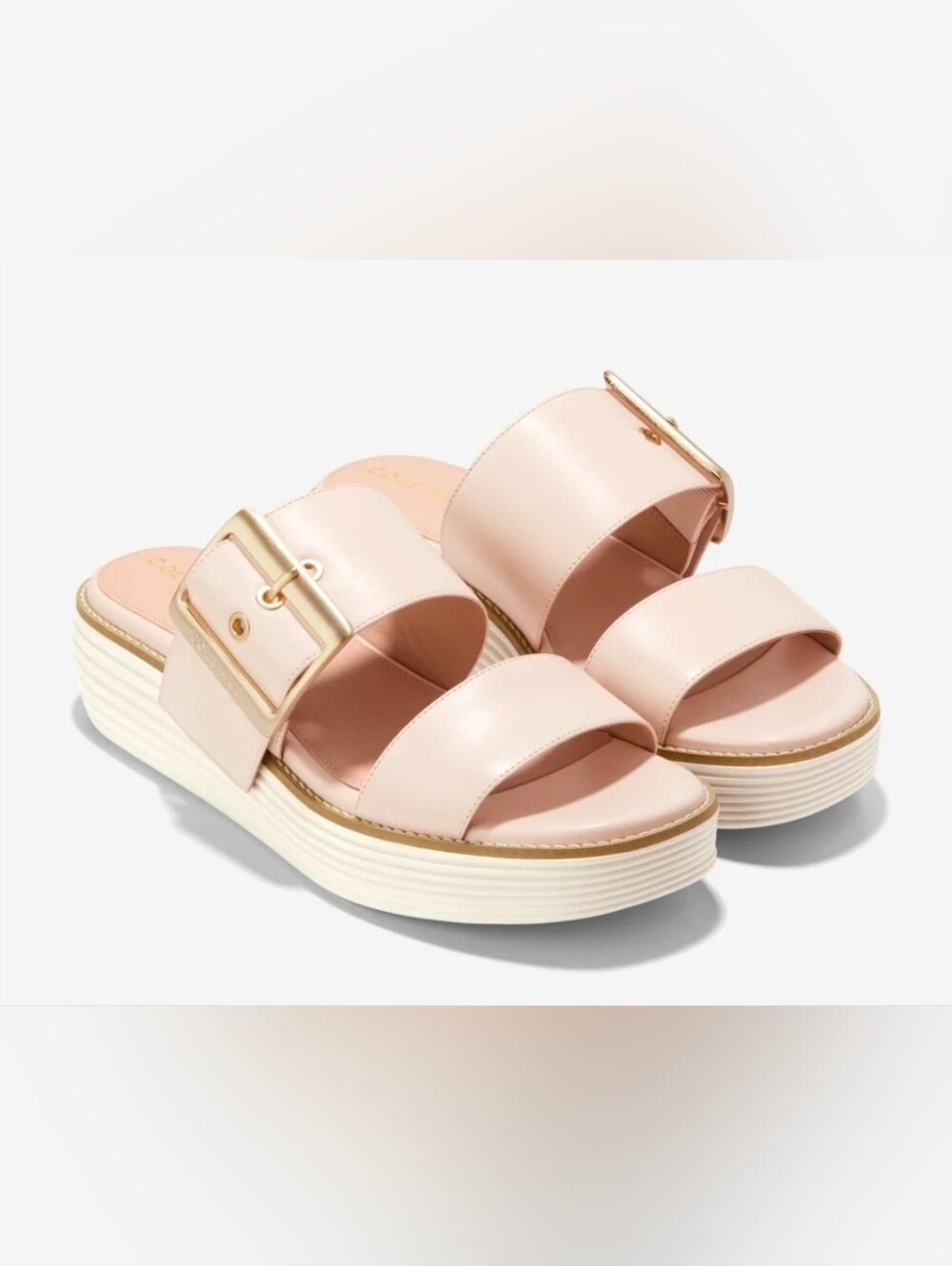 Cole Haan Blush Pink Dual-Strap Platform with Gold Buckle